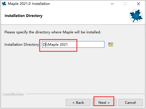 Maple 2021安装路径选择界面