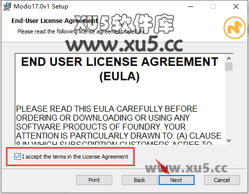 Modo 17.0v1 安装许可协议界面