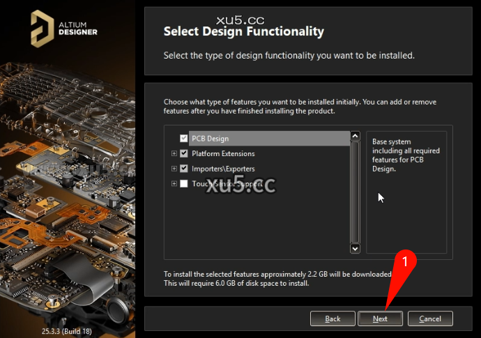 Altium Designer 2025.3.3 安装组件选择界面